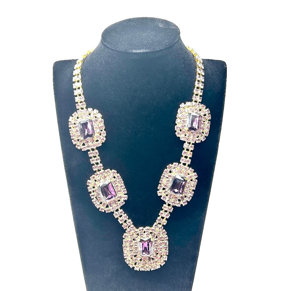 Vintage 1980s Czech Crystal  Parure—Deep Purple Crystal Rhinestone Set — EUC - Picture 3 of 14
